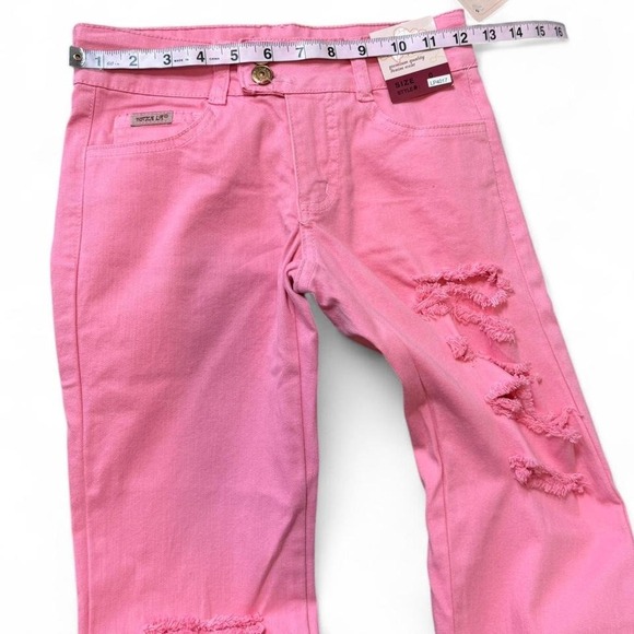 Y2K Pink Low Rise Ripped Flare Jeans - Picture 6 of 8
